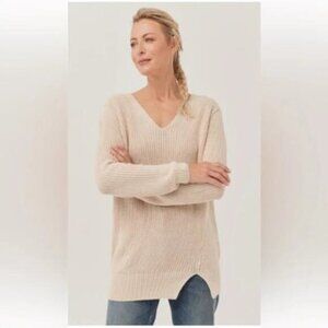 Pact Sandshell Double V-Neck Tunic Sweater